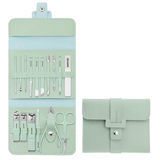 Bewildely 16 piezas cortaúñas de acero inoxidable tijeras de pedicura removedor de cutículas hombres mujeres manicura Kit de cuidado personal Almacenamiento y organización del hogar