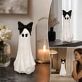 thumbnail image 7 of Large Ghost with Bow Tabletop Decoration, 10" Black and White Halloween Ghost Figurine, Sculpted Ghost with Black Bow and Eyelash Decor for Mantel Shelf Entryway Table Party Display, 7 of 7