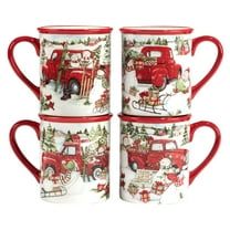Certified International  Red Truck Snowman 16 oz. Mugs, Set of 4