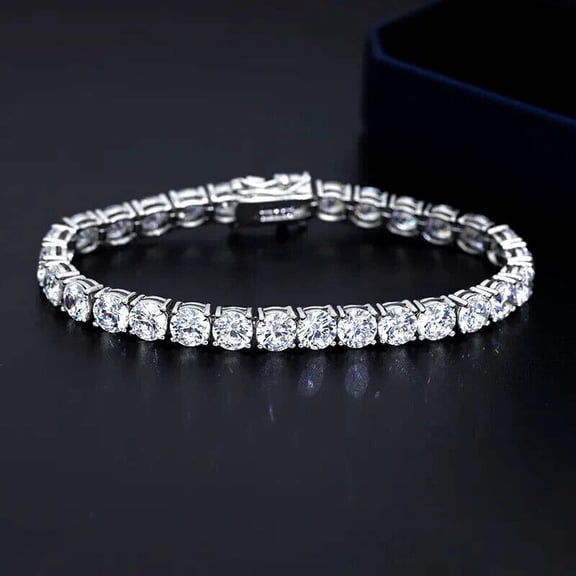 10 CTW Lab Created Diamond 4mm Round Cut 14K White Gold Plated 7" Tennis Wedding Bracelet