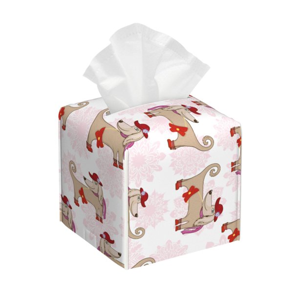 Fotbe Dachshund Dog Puppy Porta Pañuelos Decorativo de Cuero, Caja Cuadrada Moderna para Pañuelos Faciales, Organizador y Dispensador 5x5x5''