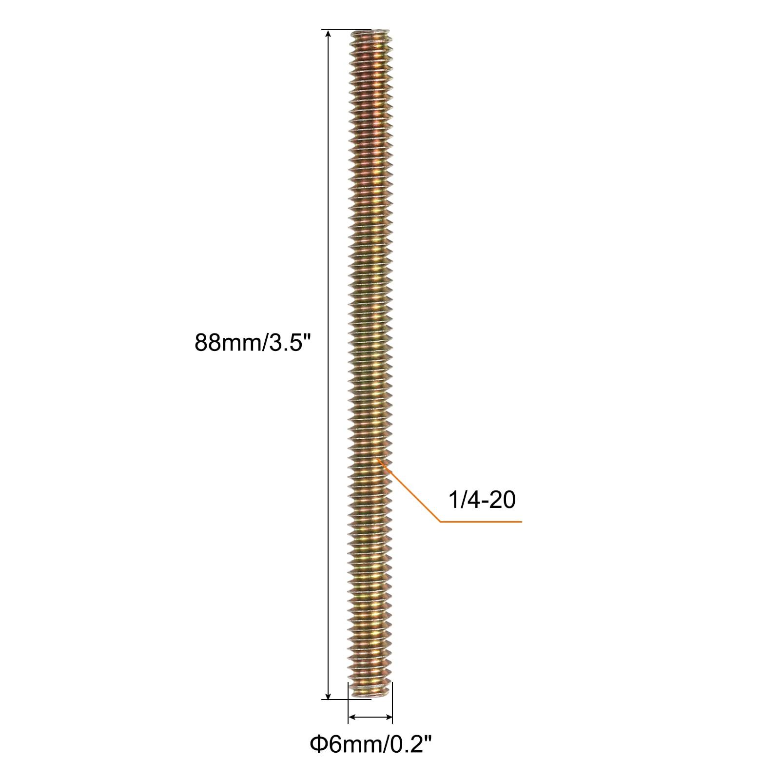 Uxcell 40pcs Fully Threaded Rods 1/4 x 3-1/2 Inch for Mounting Assembly Fastening, Colorful Zinc