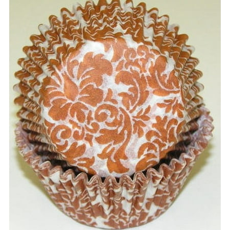 Damask Cupcake - Brown and White Damask Cupcake Liners - Baking Cups -50pack