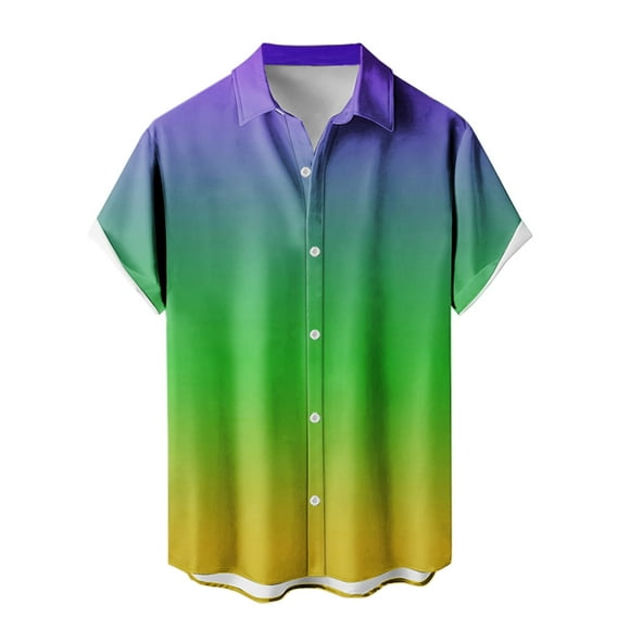 Fanxing Mardi Gras Costume Shenanigans Mask Long Sleeve T-Shirt Mens Hawaiian Mardi Gras Print Short Sleeve Shirt St Patricks Day Button Down Shirt for Big and Tall Carnival Shirts Multicolor XXXXL