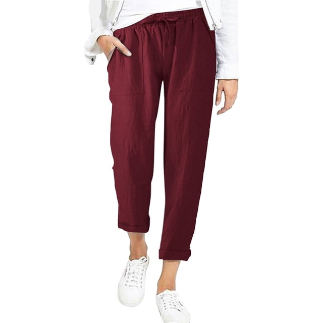 Pantalones acampanados de encaje de cintura alta para mujer - Poliéster liso, bolsillos, informal/lounge, S-XXL, todas las estaciones