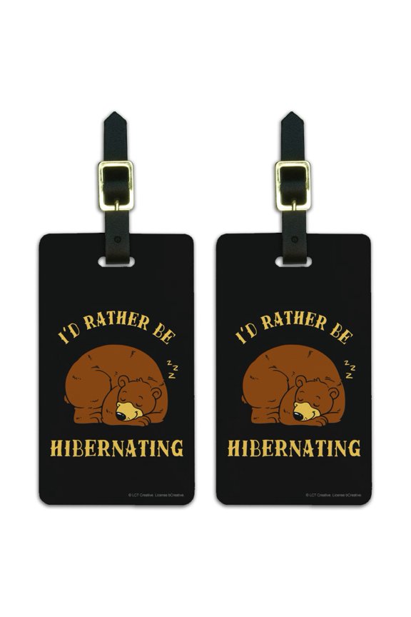 I'd Rather Be Hibernating Sleeping Bear Funny Humor Luggage ID Tags Suitcase Carry-On Cards - Set of 2