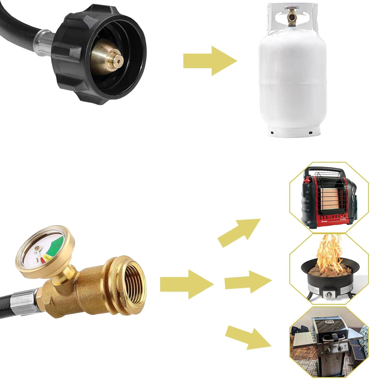 Arcticwind 12 Feet Propane Hose w/ Gauge,Propane Adapter Hose,Pressure Propane Regulator Converts POL 100 lb LP Tank to QCC1,Pressure Propane Gas Hose and Adapter for Gas Grill,Stove,etc