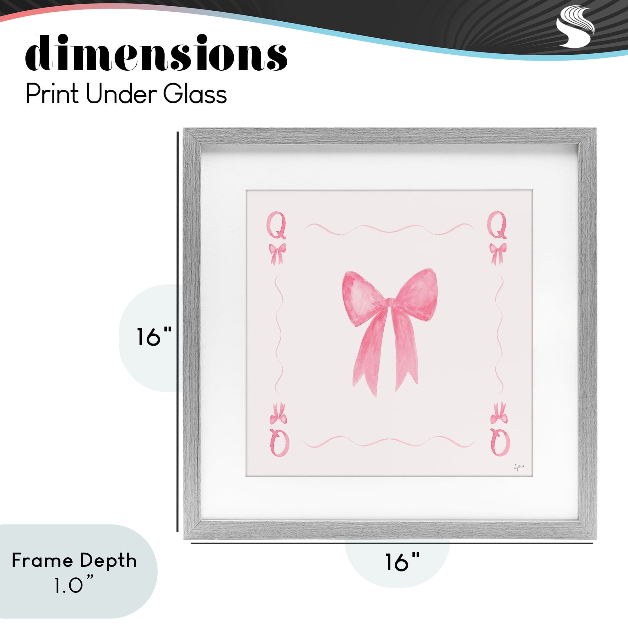 Stupell Industries Queen of Ribbons Card Gray Framed Print Under Glass, design by Lucille Price