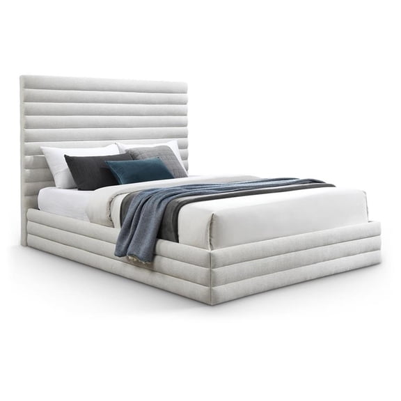 Meridian Furniture Maxwell Cream Linen Textured Fabric Queen Bed