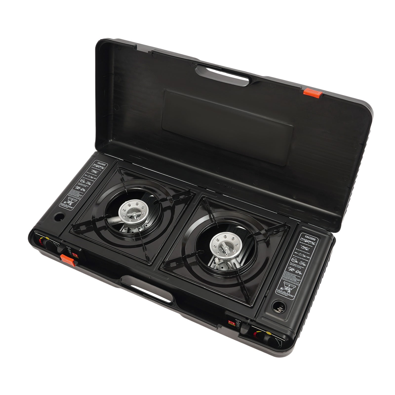 Portable 2-Burner Camping Stove with Baking Tray & Carrying Case