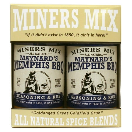 Miners Mix Maynards Memphis BBQ Seasoning. All Natural Barbecue Championship Rub for Pulled Pork, Butts, Baby Backs or Spare Ribs. No MSG, No Preservatives, Low Salt 2 Pack pack of