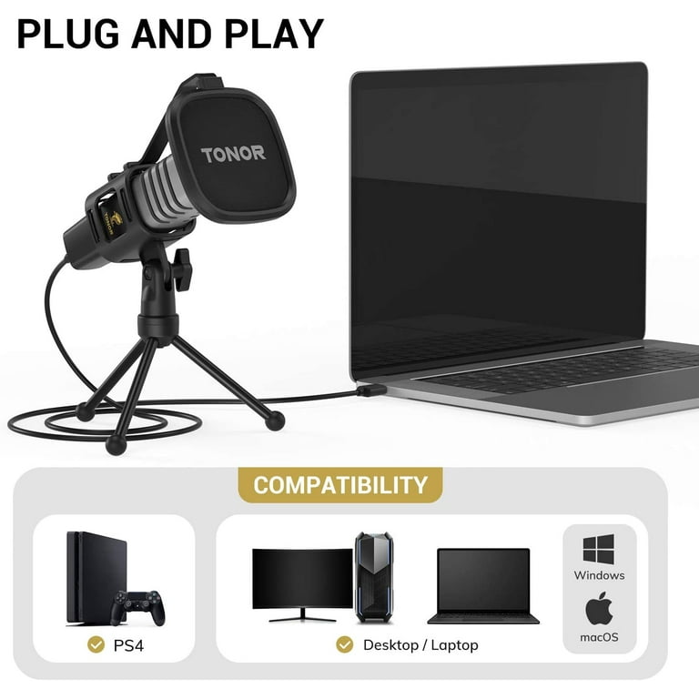 Tonor TC30S+ USB RGB Condenser Microphone Kit, Cool RGB Lights, Plug &  Play, Adjustable Boom Arm, Upgraded Desk Clamp, Shock Mount, Black