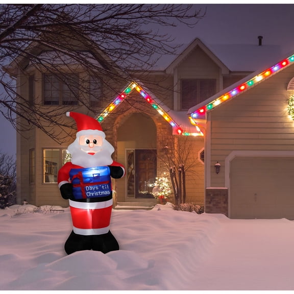 Fraser Hill Farm 7 Ft. Inflatable Santa Claus with Countdown and LED Lights | Holiday Blow-Up Decoration | Blower, Storage Bag, Stakes and Rope Included | FHFSNTACNTD071-L