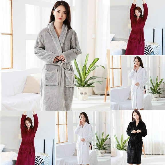 Shadoumai Womens Winter Bathrobe Thickened Warm Robe Large Size Autumn Winter Couple Pajamas Coral Velvet Ladies Bathrobe Homewear Padded Men Sleepwear