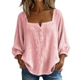 thumbnail image 2 of Only Moment Womens Summer Tops 3/4 Sleeve Square Neck Jute Classic Fit Dress Shirt Work Business Casual Long Sleeve Blouse Tops Pink,S, 2 of 9