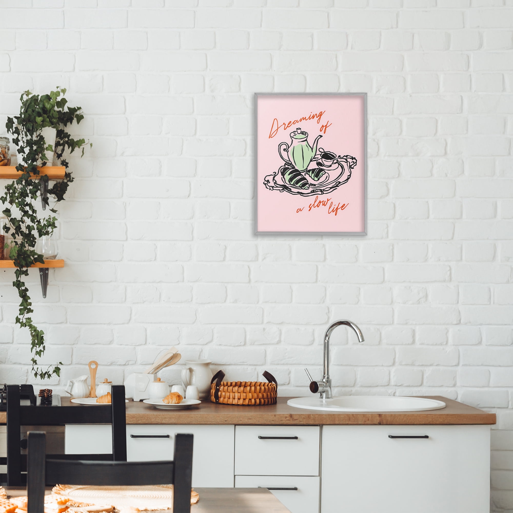 Stupell Industries Slow Life Tea Platter Gray Framed Giclee Art, design by The Prints Vibe