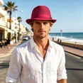thumbnail image 2 of SGMVNU Fedora Hat for Men Breathable Mesh Wide Brim Lightweight Crushable Straw Sun Hats Beach Vacation, Red, One Size, 2 of 5