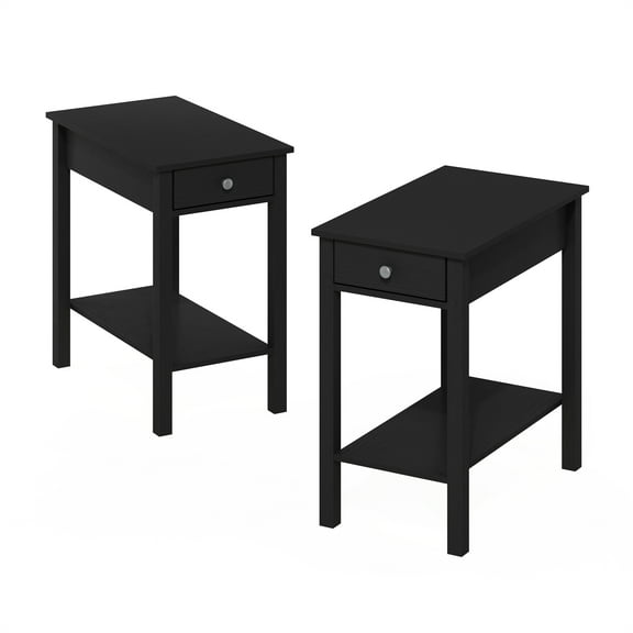 Furinno Montale Rectangular Side Table with Drawer, Set of 2, Americano