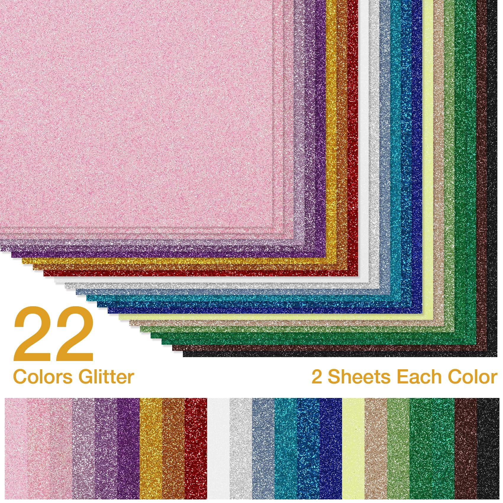 44 Sheets Glitter Cardstock Paper - 22 Colors A4 Sparkle  250 Gsm Heavy Craft Card Stock For Cricut Scrapbooking Making Party Decorations & Invitations | Non-shedding Scrapbook Supplies