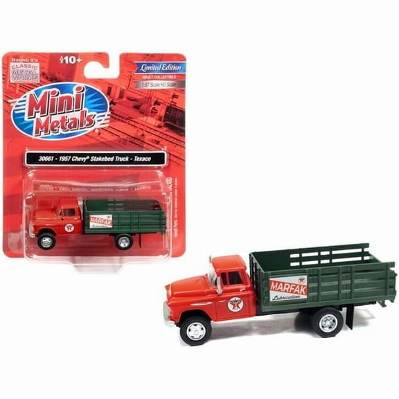 1957 Chevrolet Stakebed Truck Red "Texaco - Marfak Lubrication" 1/87 (HO) Scale Model Car by Classic Metal Works