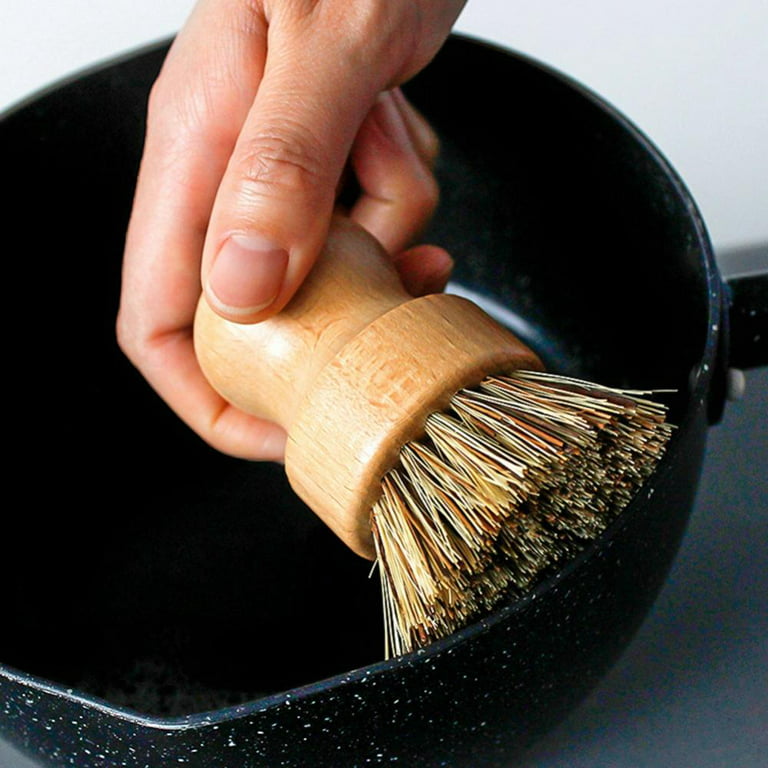 Bamboo Dish Scrub Brushes, Kitchen Wooden Cleaning Scrubbers for Washing Cast  Iron Pan/Pot Dish 