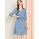 thumbnail image 2 of Vestido Camisero Con Cinturón Cuello Pico Botones Abajo Manga 3/4 Para Mujer Azul S, 2 of 7