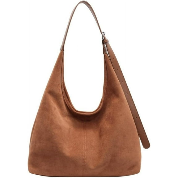 Suede Hobo Bag Slouchy Bags for Women Brown Tote Handbag Large Work Bag Retro Suede Shoulder Bag Travel Shopping Bag
