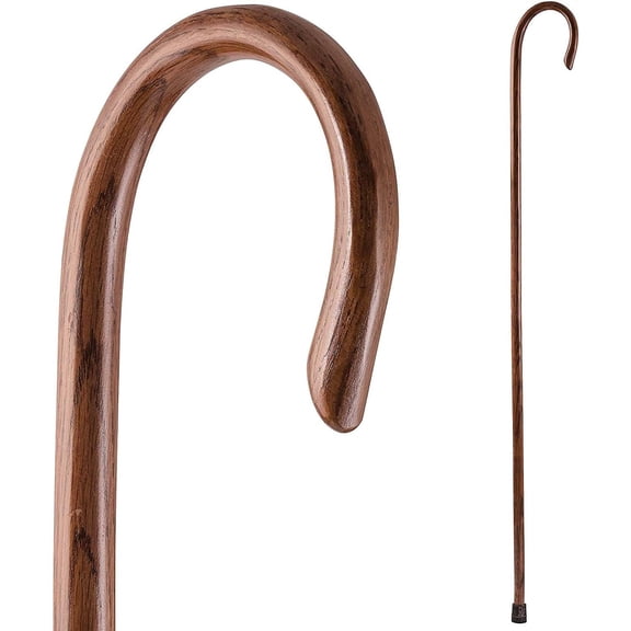 Brazos Handcrafted Wood Walking Stick, Oak, Crook Style Handle, for Men & Women, Red, 58"