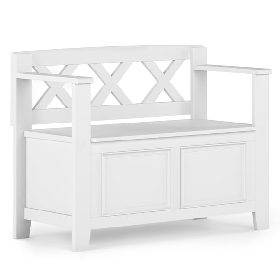 Simpli Home Amherst Wood 36" Wide Transitional Entryway Storage Bench in White