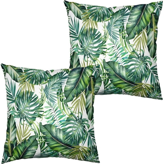 Green Tropical Outdoor Pillow Covers 20x20 Set of 2 Monstera Palm Leaf Throw Pillow Covers Summer Pillowcase Double Sided Printing Cushion Case for Living Room Patio Sofa