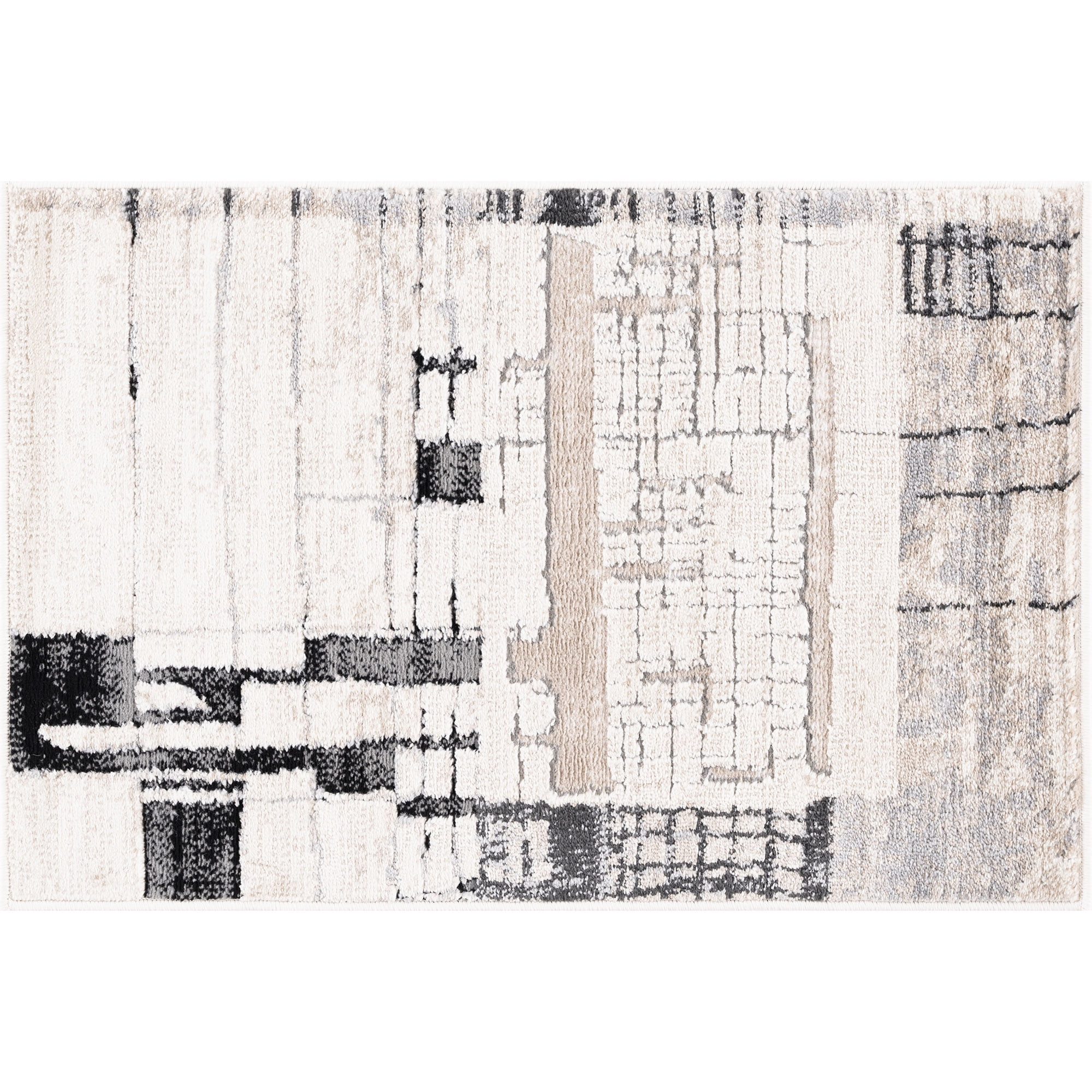 Alpha Contemporary 2' x 3' Beige and Black Polyester Indoor Area Rug