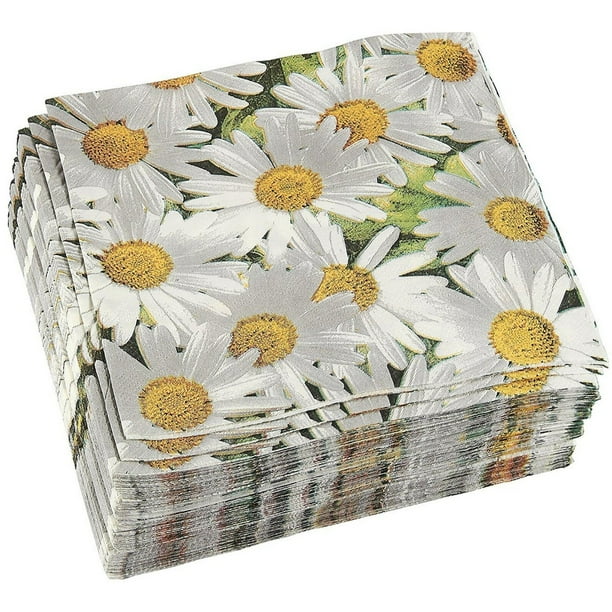 100Pack Floral Paper Napkins, Disposable Lunch Napkins with White