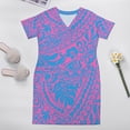 thumbnail image 2 of Summer V-Neck Short-Sleeved Dress Home Loose Skirt Polynesian Vintage Pattern Design Pocket Dress Party Dress, 2 of 7