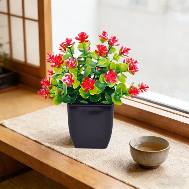 CaiYueKe Artificial Potted Plants Small Desktop Bonsai Faux Succulent Green Plant Decor for Home Office Desk Bookshelf No Maintenance Realistic Plastic Decorative Plant Arrangement Indoor Decor