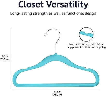 Basics Kids Velvet, Non-Slip Clothes Hangers for Infant and Toddler, 11.6 inches (for Baby Clothes), 50 Count, Blue (Pack of 4)