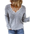 thumbnail image 1 of Listenwind Women Lace Flaky Clouds V-Neck Knitted Sweater Casual Long Sleeve Warm Knitwear, 1 of 4