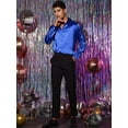 thumbnail image 4 of Vestido de hombre Satén con cuello en V Mangas largas Botones Slim Fit Camisas de fiesta de graduaciónAzul XX-Large, 4 of 6