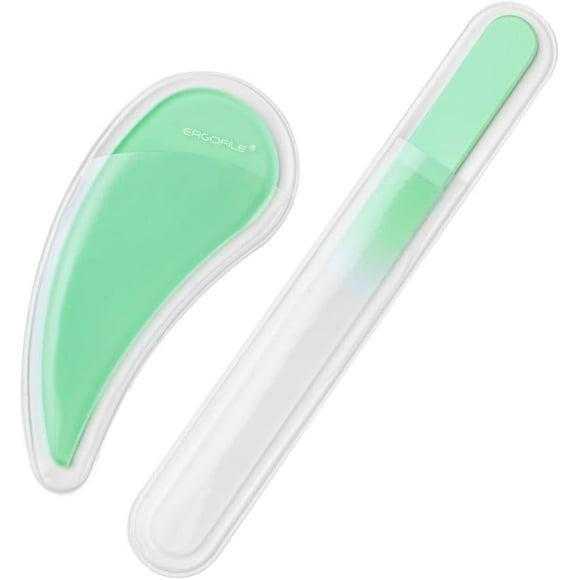 shiyou-Czech Glass Nail File Set - Ergo File (Jade Color). Curved Nail Tool for Natural Nails