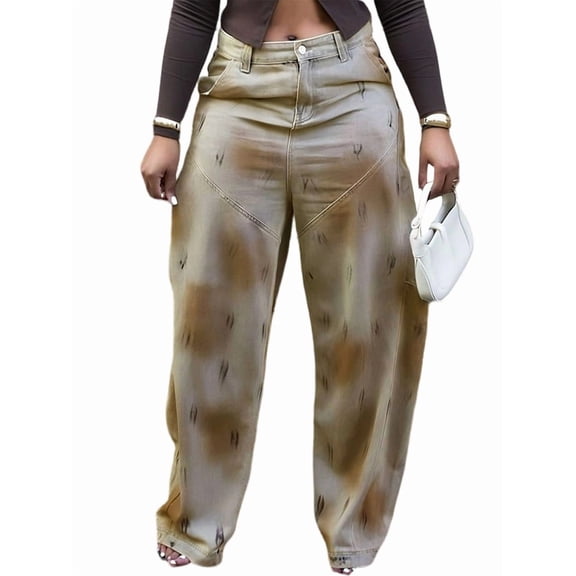 Women'S High Waisted Baggy Jeans Trendy Wide Leg Washed Distressed Denim Pants Brown M