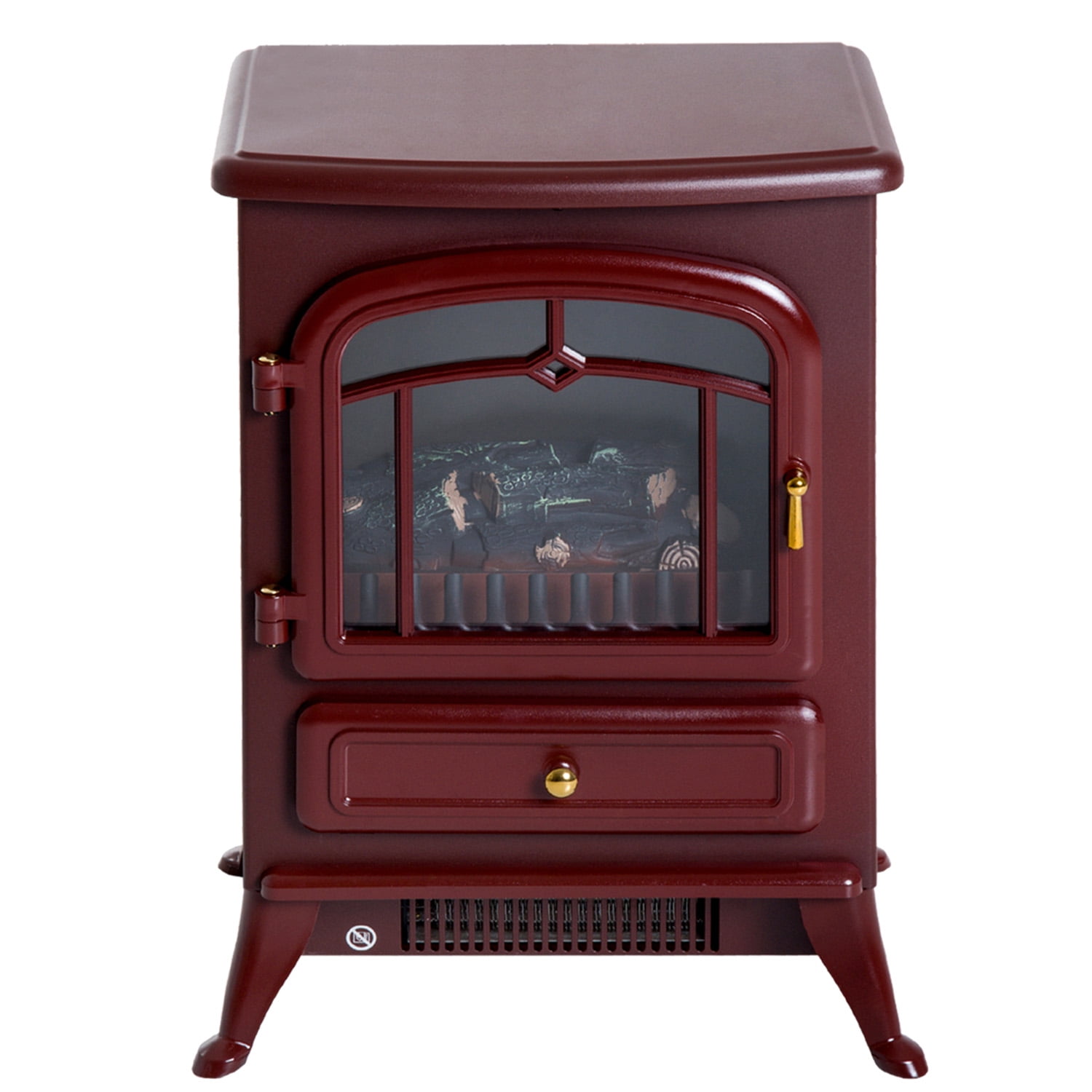 Homcom 16 1500 Watt Free Standing Electric Wood Stove Fireplace Heater Red Brown