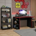 thumbnail image 2 of Madesa 2-Piece Desk and Ladder Shelf Set: 53" Gaming Desk with Cable Management + 24" 5-Tier Ladder Shelf for Storage, Office, Gaming and Study – Black/Red, 2 of 9