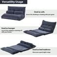 thumbnail image 6 of Lazy Sofa Seat, Adjustable Folding Futon Sofa with Metal Frame, Video Gaming Sofa with Two Pillows, Comfy Floor Sofa Couch Lounge Sofa for Bedroom Living Room Balcony Apartment, Antique Navy, 6 of 10