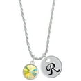 thumbnail image 1 of Delight Jewelry 12mm Crystal Rivoli - Clear AB Silvertone Script Initial Disc - R - Charm Necklace, 20"+3", 1 of 4