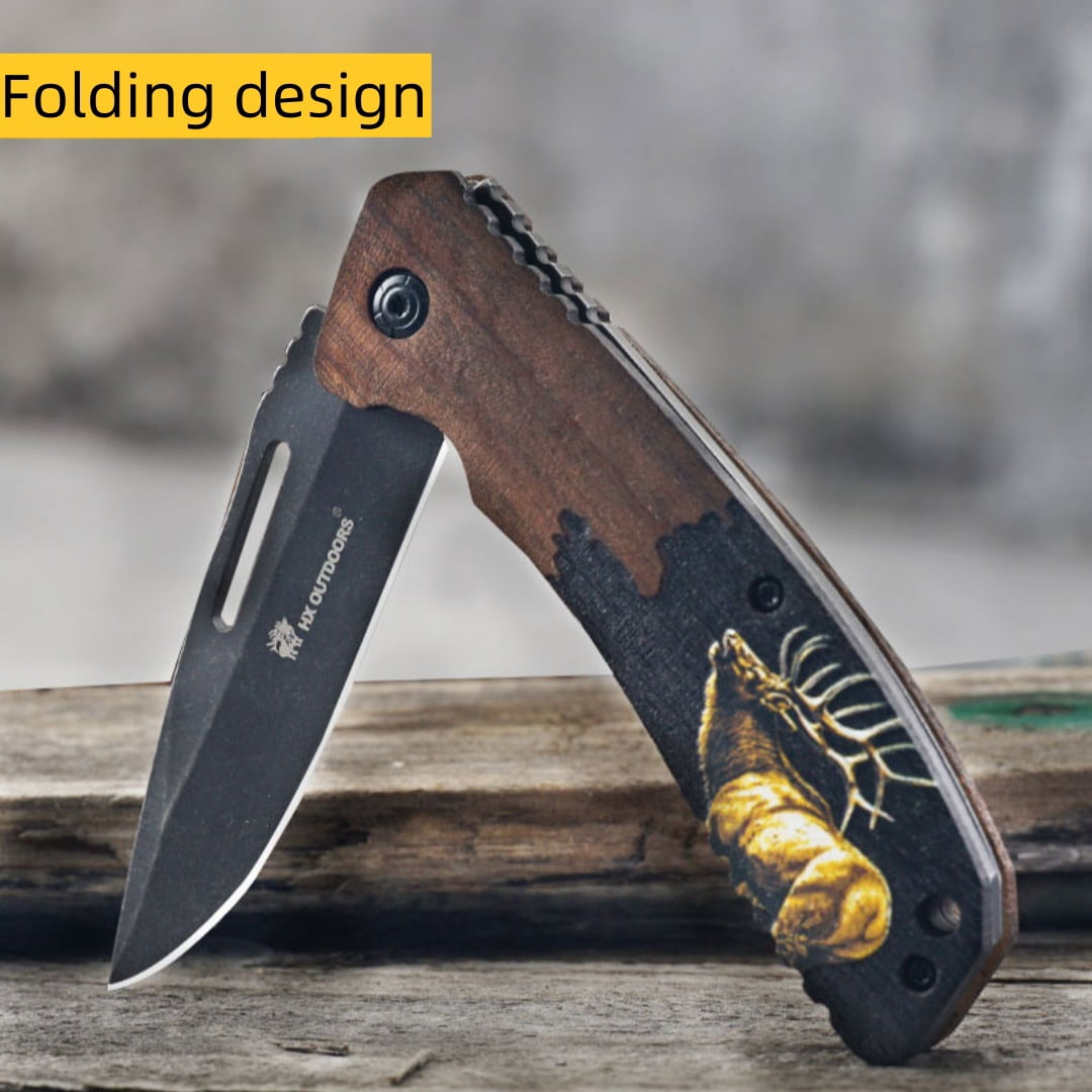 Pocket Folding Knife 3.3" 7Cr14MOV Steel Blade,Walnut Wood Handle.