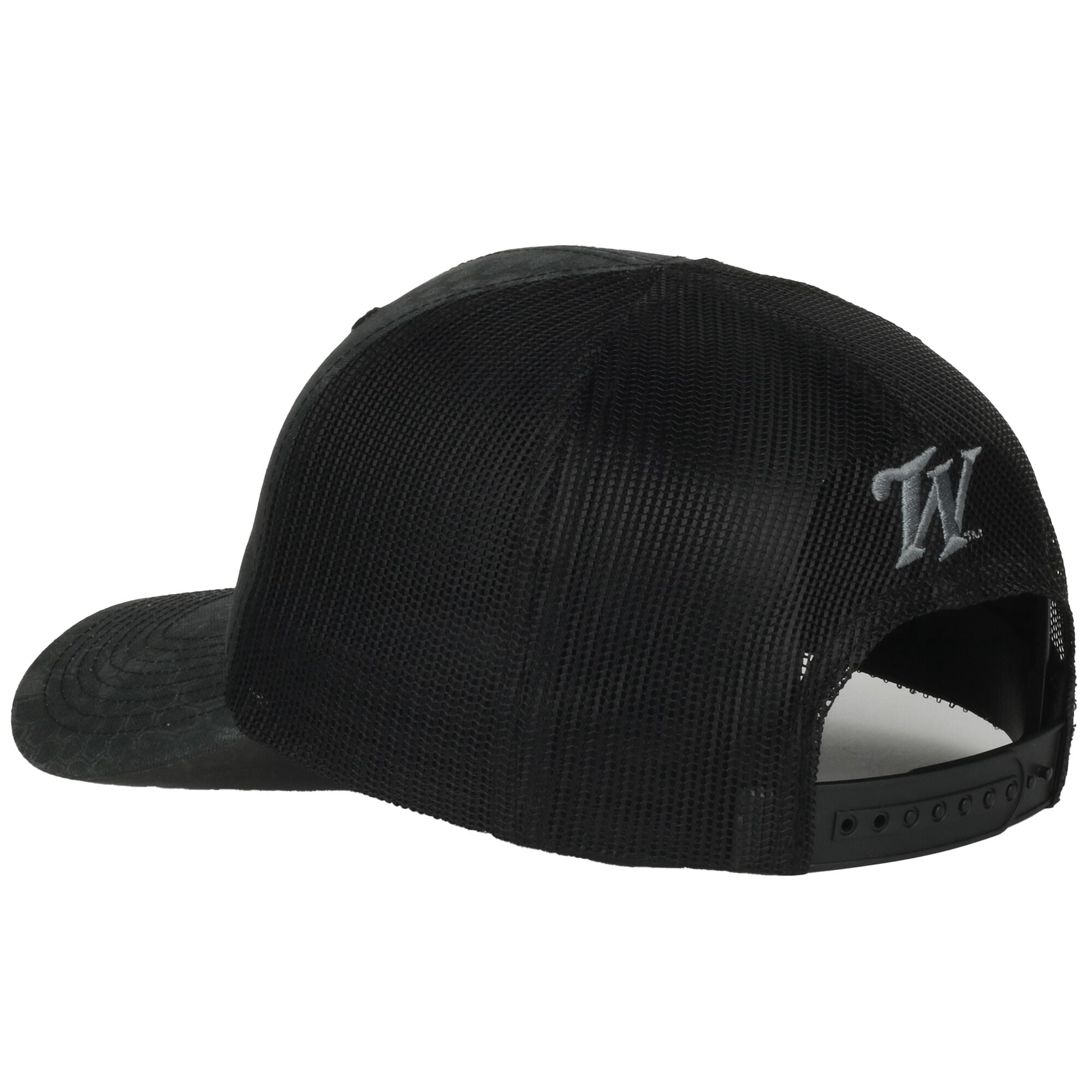 Adult Men's Winchester Kryptek Camo Hat: 6 panel Kryptek ® Typhon Camo, structured front panels, meshback panels, low profile crown, slightly pre-curve visor, adjustable single row snap closure cap.