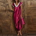 thumbnail image 2 of Black and Friday Deals 2023 Clearance under $5 JINMGG Summer Dresses 2023, Dresses for Women 2023 Women's Summer Fashion Solid V-Neck Lace Short Sleeve Pullover Dress Wine M, 2 of 4
