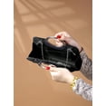 thumbnail image 3 of Women’s Elegant Black Pleated Evening Clutch Bag with Rhinestone Circular Handle, Formal Wedding Party Prom Handbag, Crossbody Shoulder Chain Bag, 3 of 7