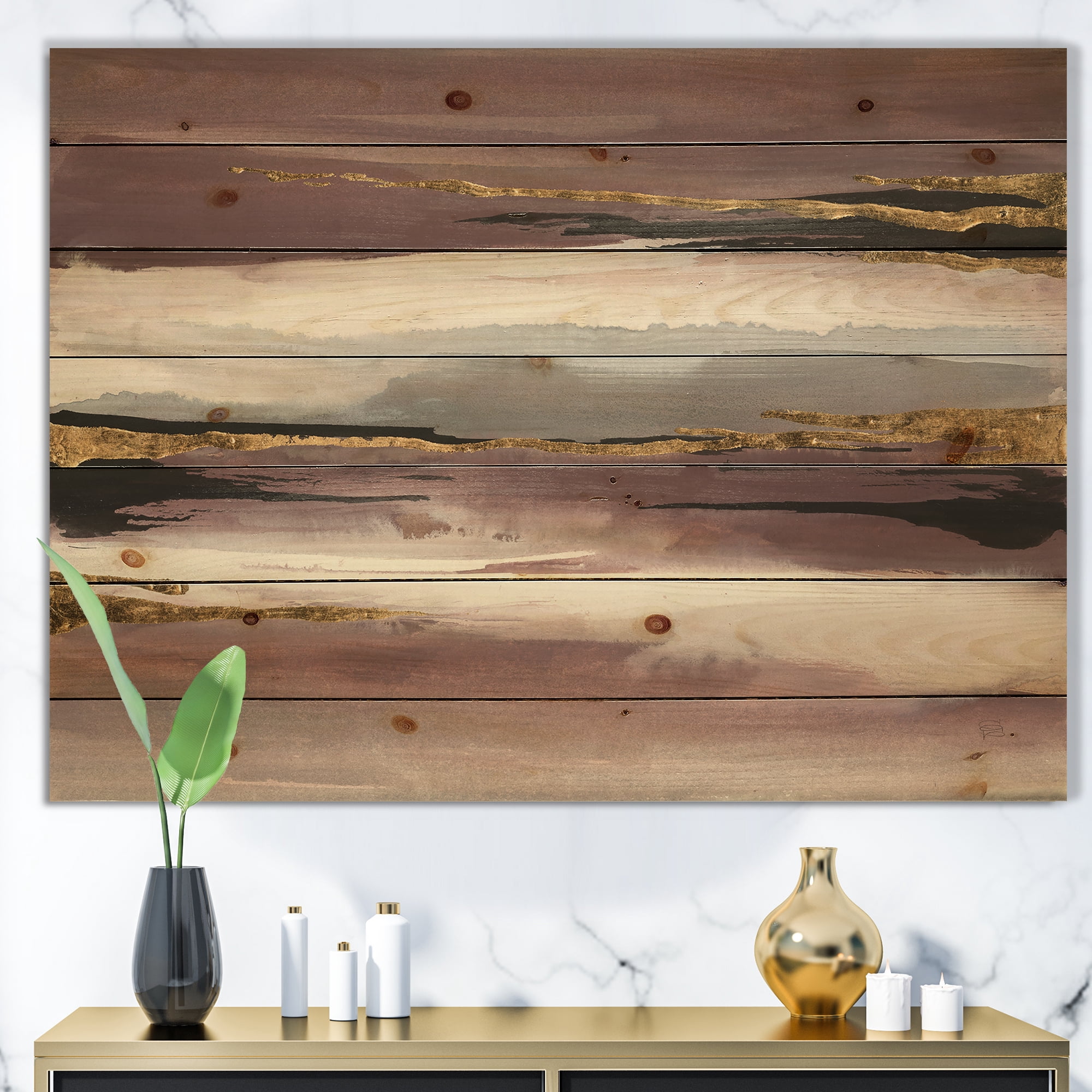 Designart 'Fractal Purple Glam Storm I' Glam & Shabby Chic Print on Natural Pine Wood