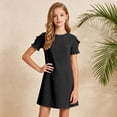 thumbnail image 2 of vigerkar Robes d'Été pour Filles T-Shirt Décontracté Col Ras du Cou Manches Pétales Robe de Vacances (Noir, 7-8 Ans), 2 of 8