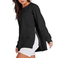 thumbnail image 3 of Fiaer,Women Loose Fit Sweatshirts with Side Zipper,Women's Crew Neck Plus Size Casual Long Sleeve Trendy Solid Pullover Black XL, 3 of 9